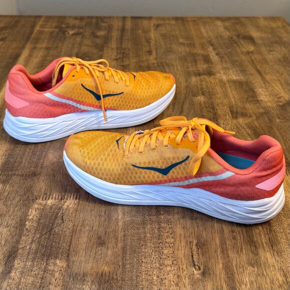 Hoka Rocket X Shoe Carbon Fiber Plate Run Radiant Yellow Camellia Unisex W10 M9 - Picture 6 of 12